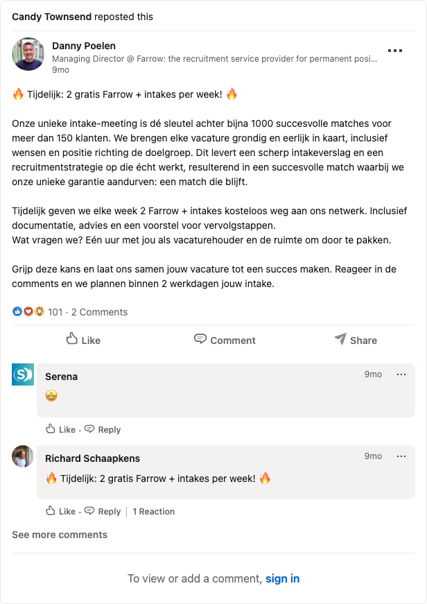 Candy Townsend — free intakes, 101 reactions