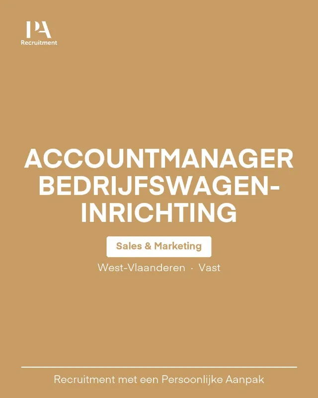 A custom vacancy carousel designed for PA Recruitment: an Accountmanager job title on the firm's tan and gold brand ground, with its own logo and a strapline at the foot.