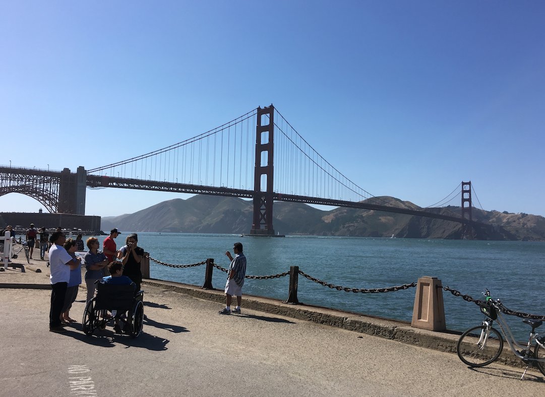 Het team bij de Golden Gate Bridge in San Francisco