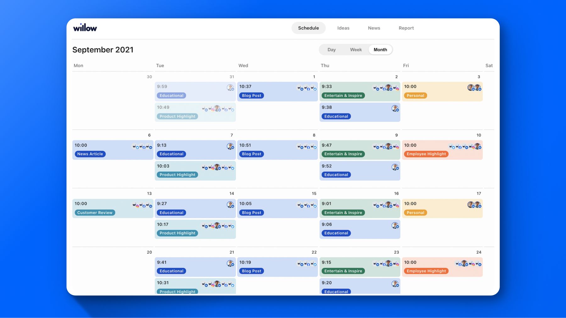 Social media content calendar example