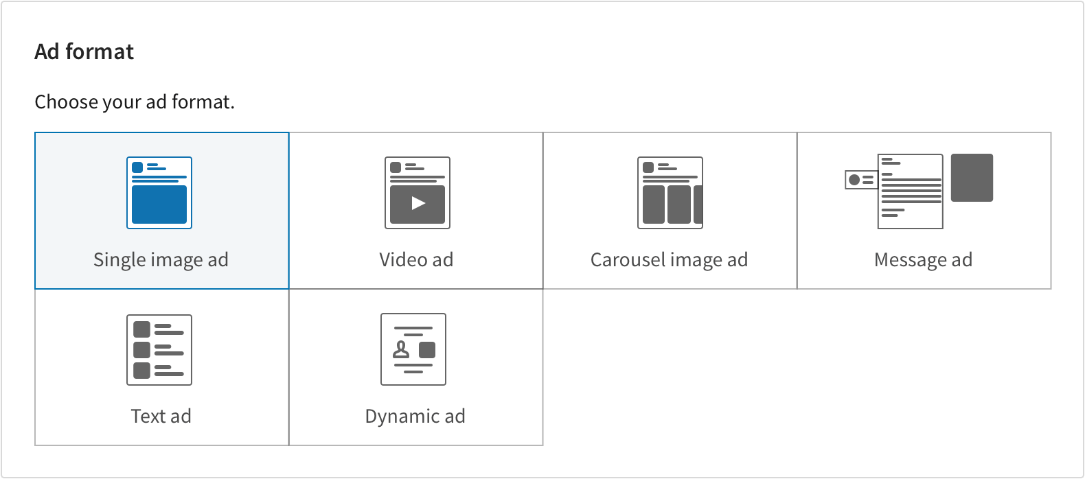 Step 3 in LinkedIn Campaign Manager: choosing an ad format