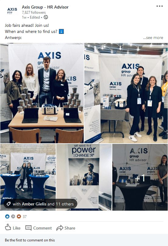 An Axis Group LinkedIn post announcing the job fairs they attend