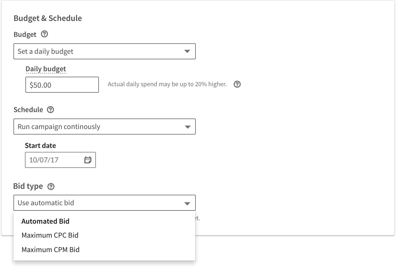 Step 4 in LinkedIn Campaign Manager: setting the bid strategy and budget