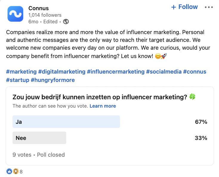 Connus' LinkedIn post about micro-influencers for SMEs