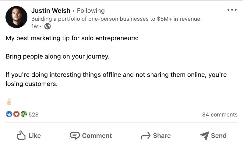 Scaling tips by Justin Welsh