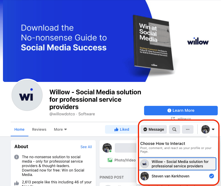 Facebook page admin view