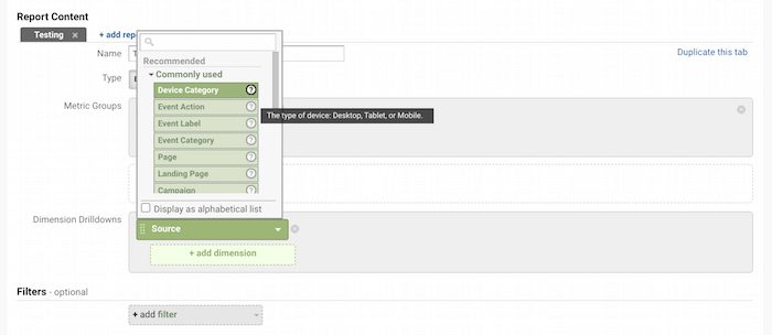 Creating a custom report in Google Analytics