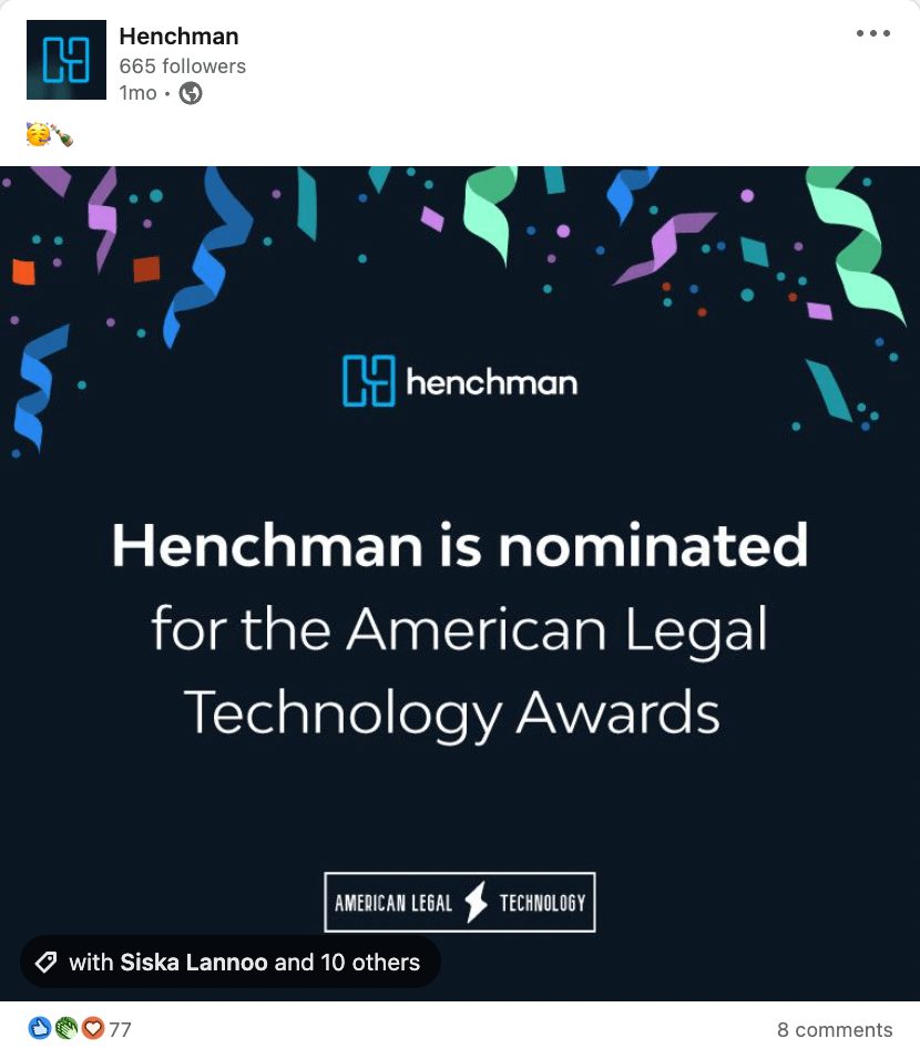 Henchman's LinkedIn post about drafting contracts faster and more consistently