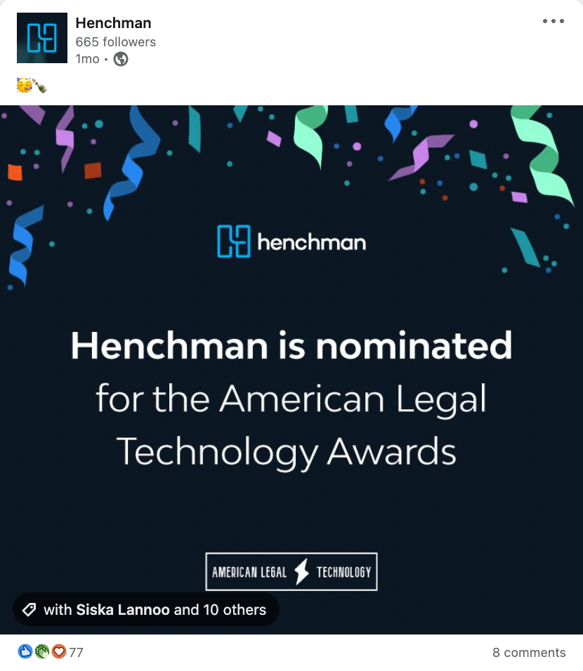 Henchman's LinkedIn post about drafting contracts faster and more consistently