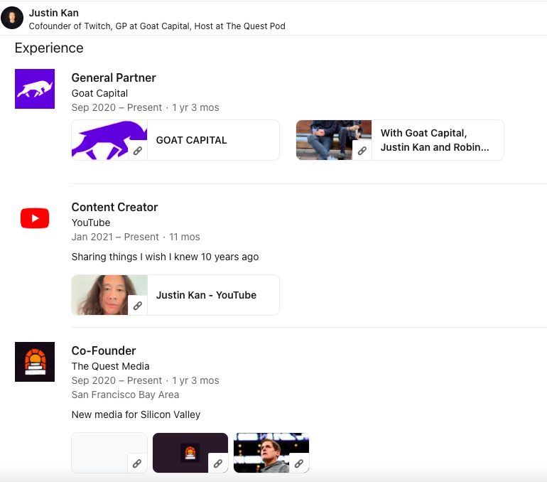LinkedIn experience example