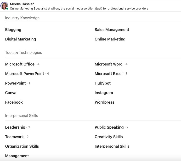LinkedIn skills example