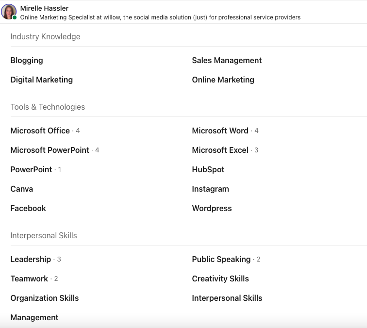 LinkedIn skills example