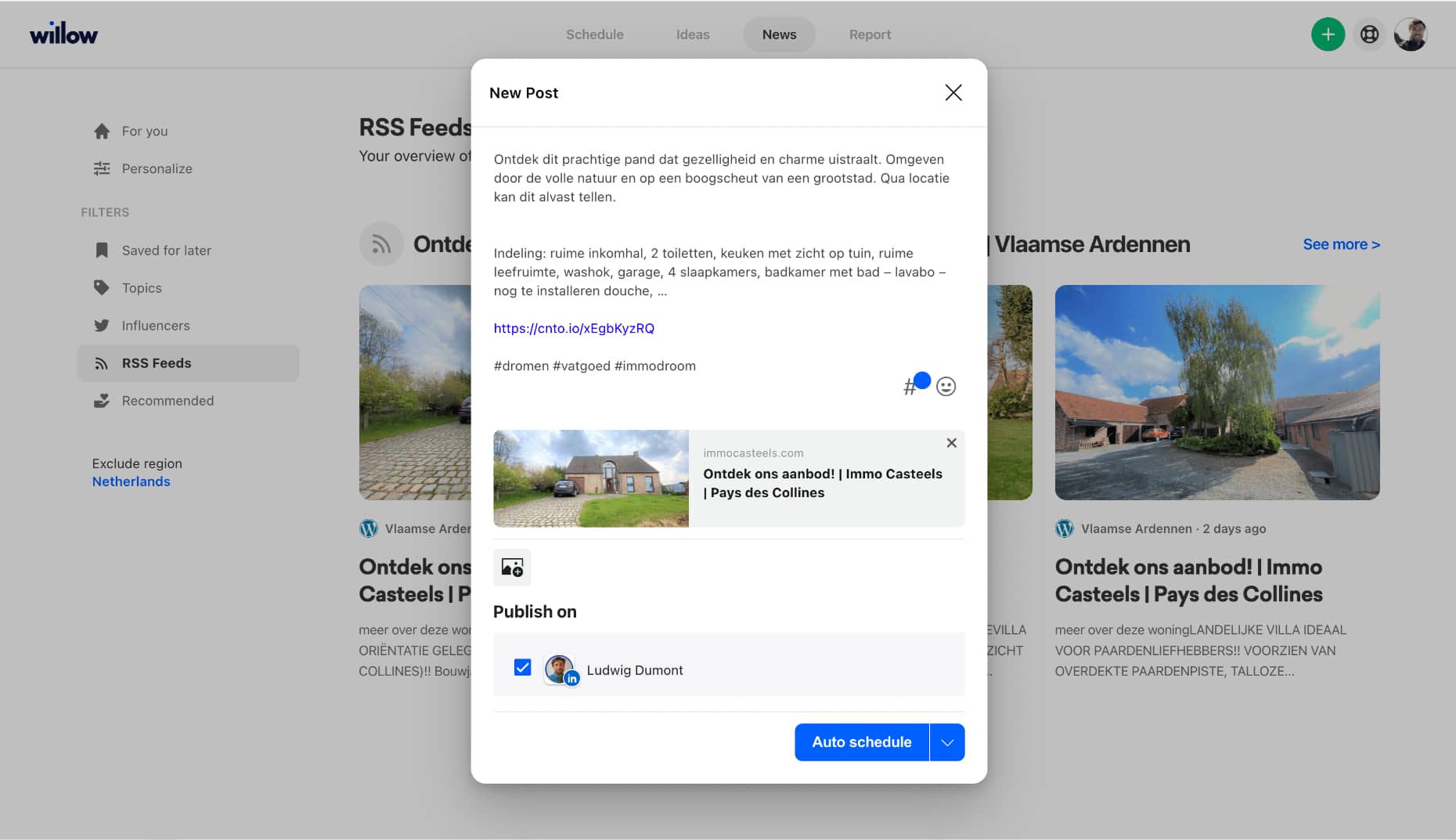 Adding an RSS feed in Willow to share listings without leaving the platform