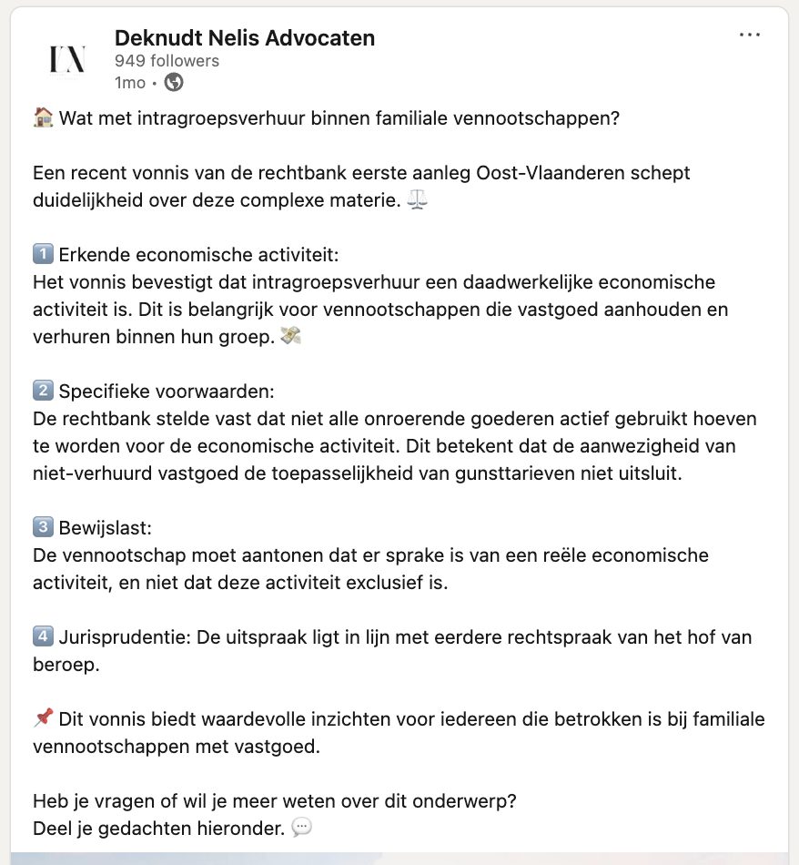 Deknudt Nelis Advocaten shares insights on LinkedIn