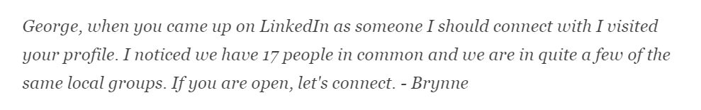 good linkedin connection example