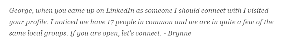 good linkedin connection example
