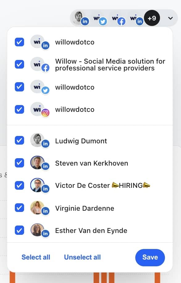 Channel selection in Willow Analytics