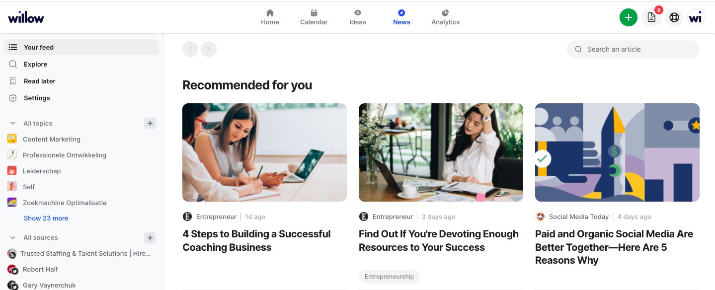 how does the news feed work in willow screenshot 1