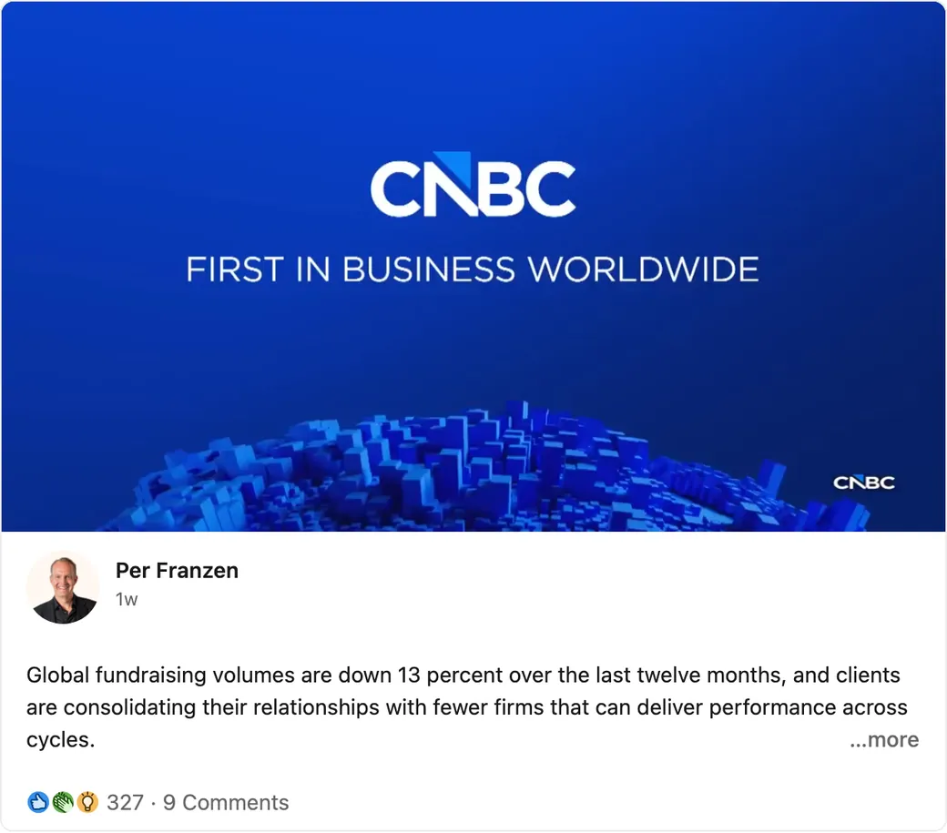 Per Franzén's LinkedIn post about EQT's third quarter and the fundraising market