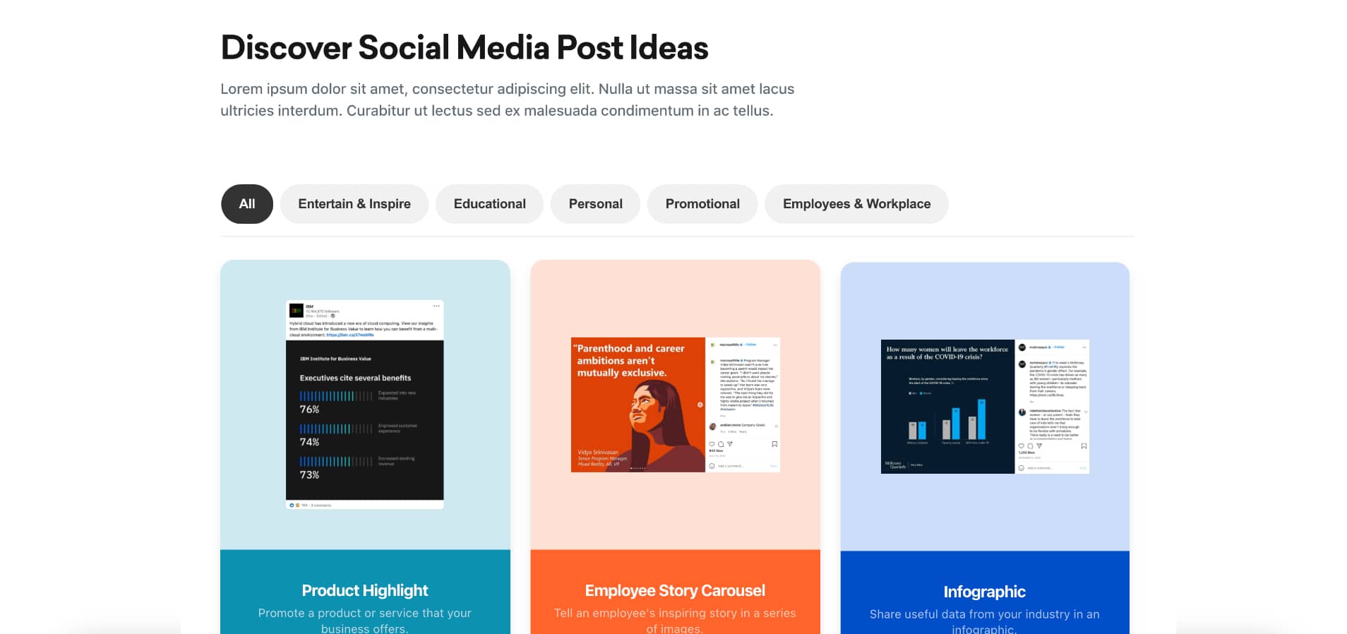 Post idea examples in Willow for different business objectives