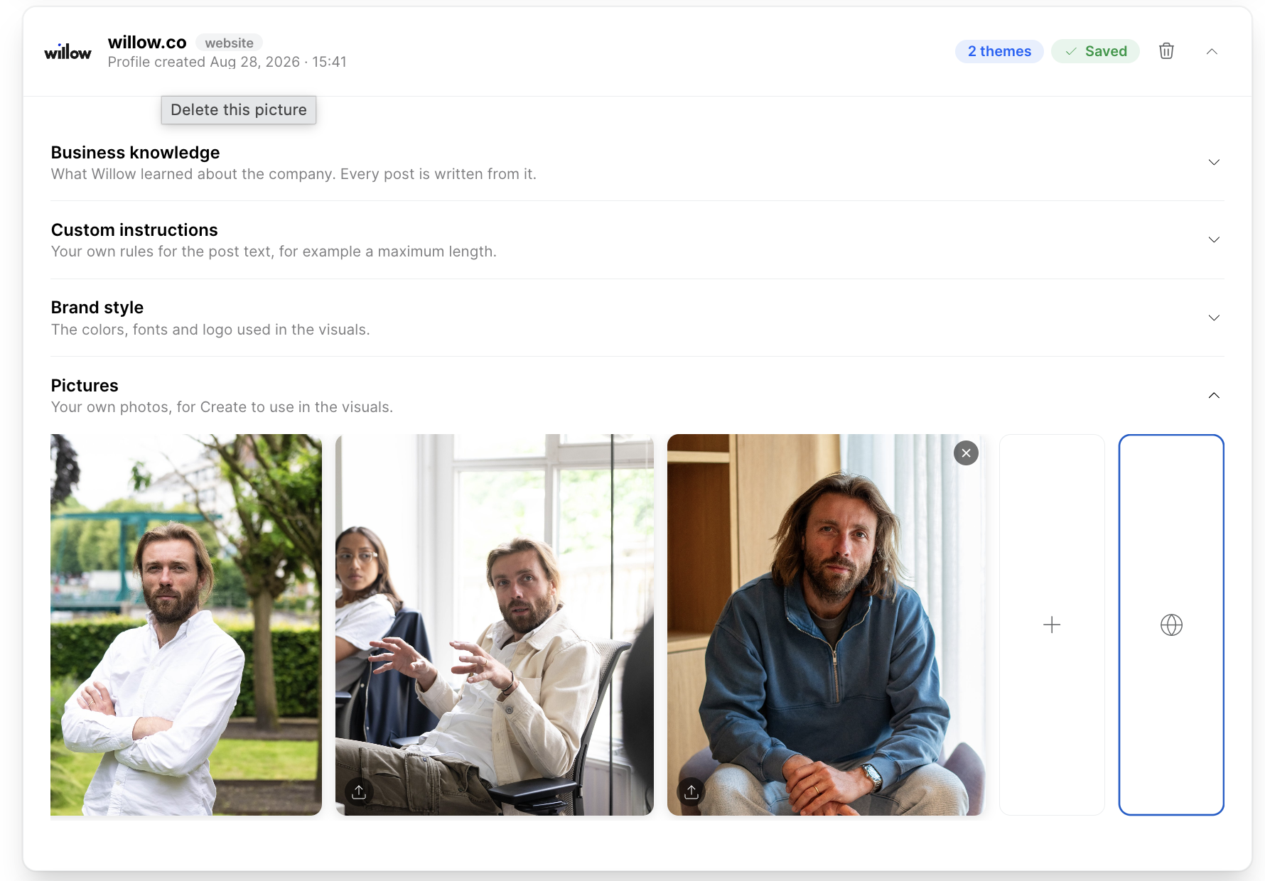 The Pictures section of a Create profile.