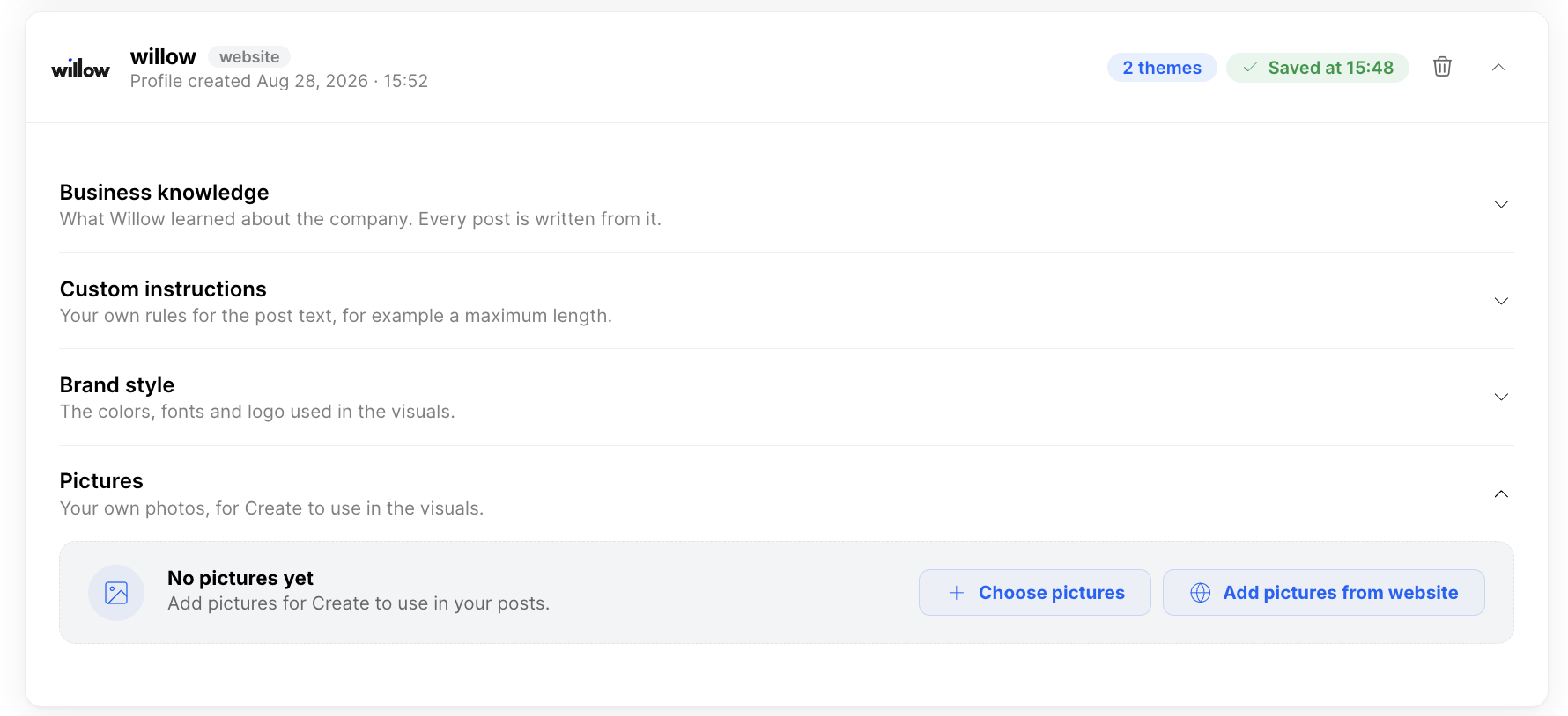 A profile without pictures showing the Choose pictures button.