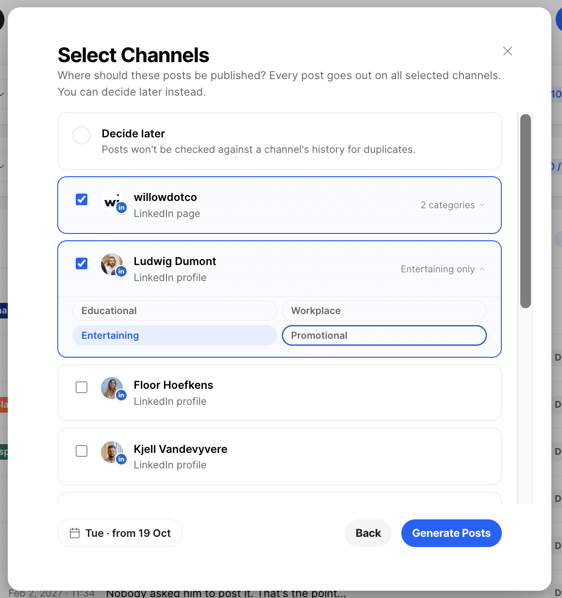 Choosing which post types each channel receives.