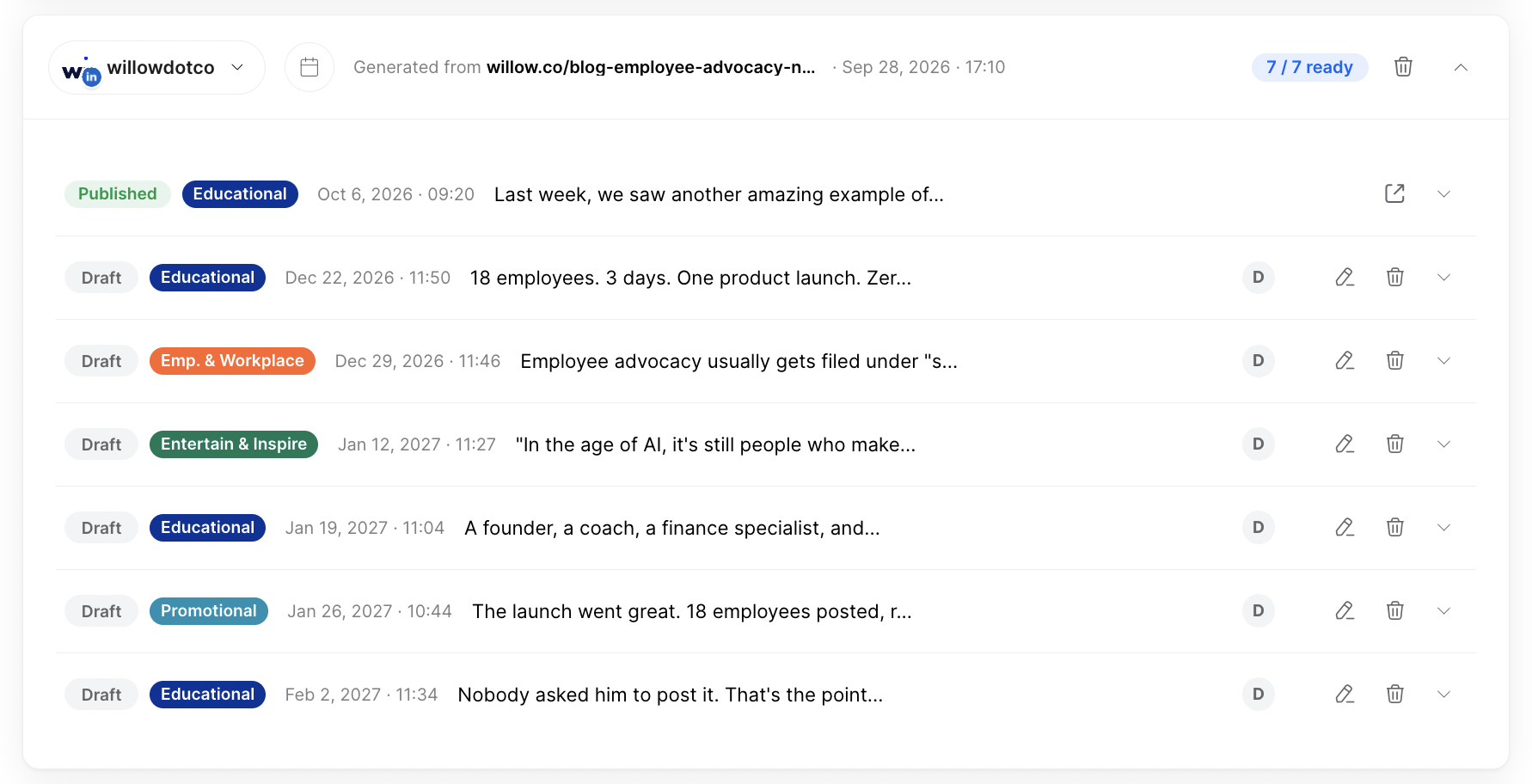 A Create batch listing posts with their status and post type.