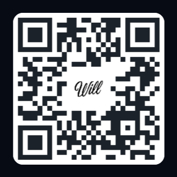 Scan om een WhatsApp-chat met Will te starten